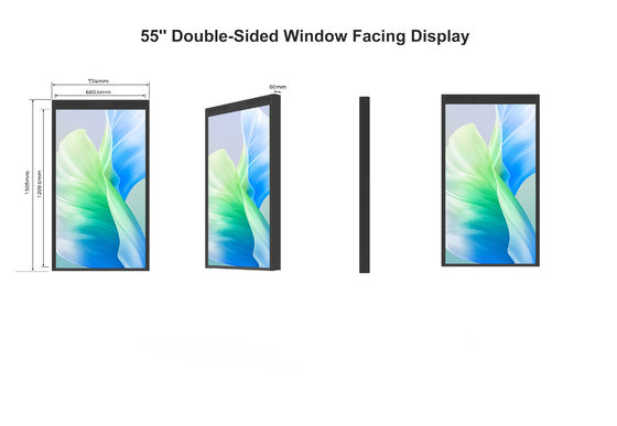 Display LCD da finestra a doppia faccia da 55 pollici leggibile alla luce solare con ventole di raffreddamento ultra silenziose